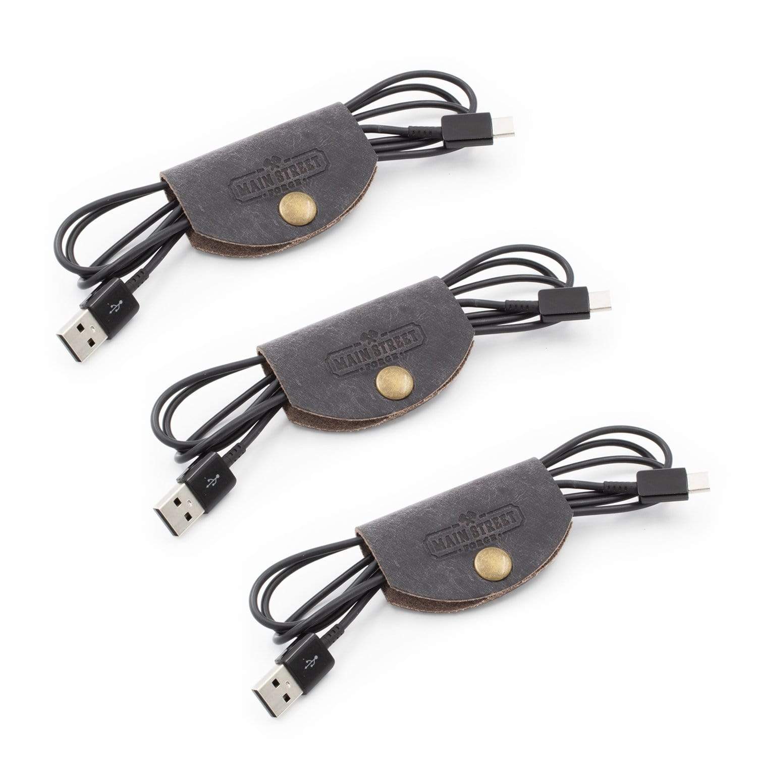 Main Street Forge Small Goods Leather Cord Wraps - Full Grain Leather - Made in USA - Cable Organizer for Charging Cords & More