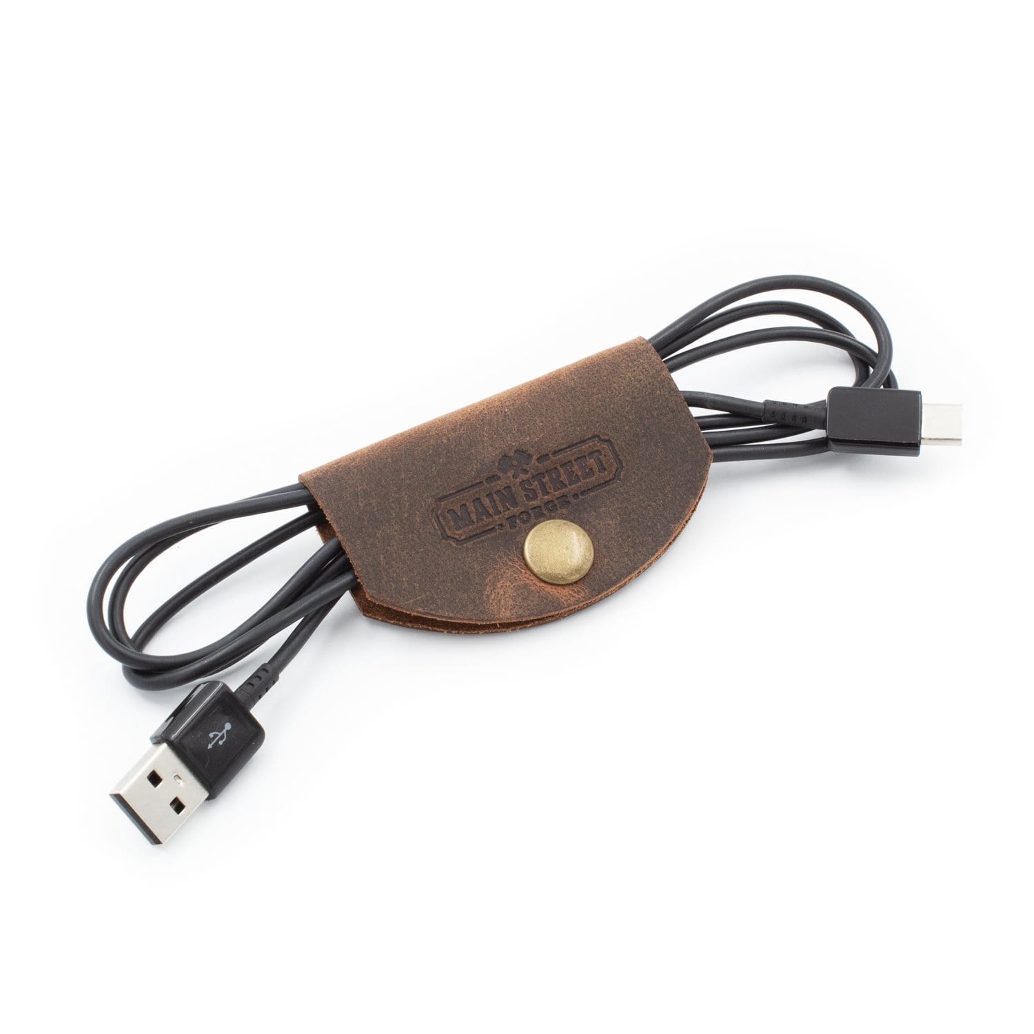 Main Street Forge Small Goods Leather Cord Wraps - Full Grain Leather - Made in USA - Cable Organizer for Charging Cords & More