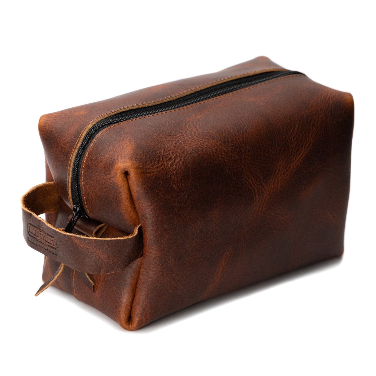 Main Street Forge Tobacco Snakebite Premium Full Grain Leather Toiletry Bag for Men | Made in USA | Travel Pack for Shaving Essentials & Accessories | Compact, Lightweight Mens Bathroom & Shower Case 816895026731