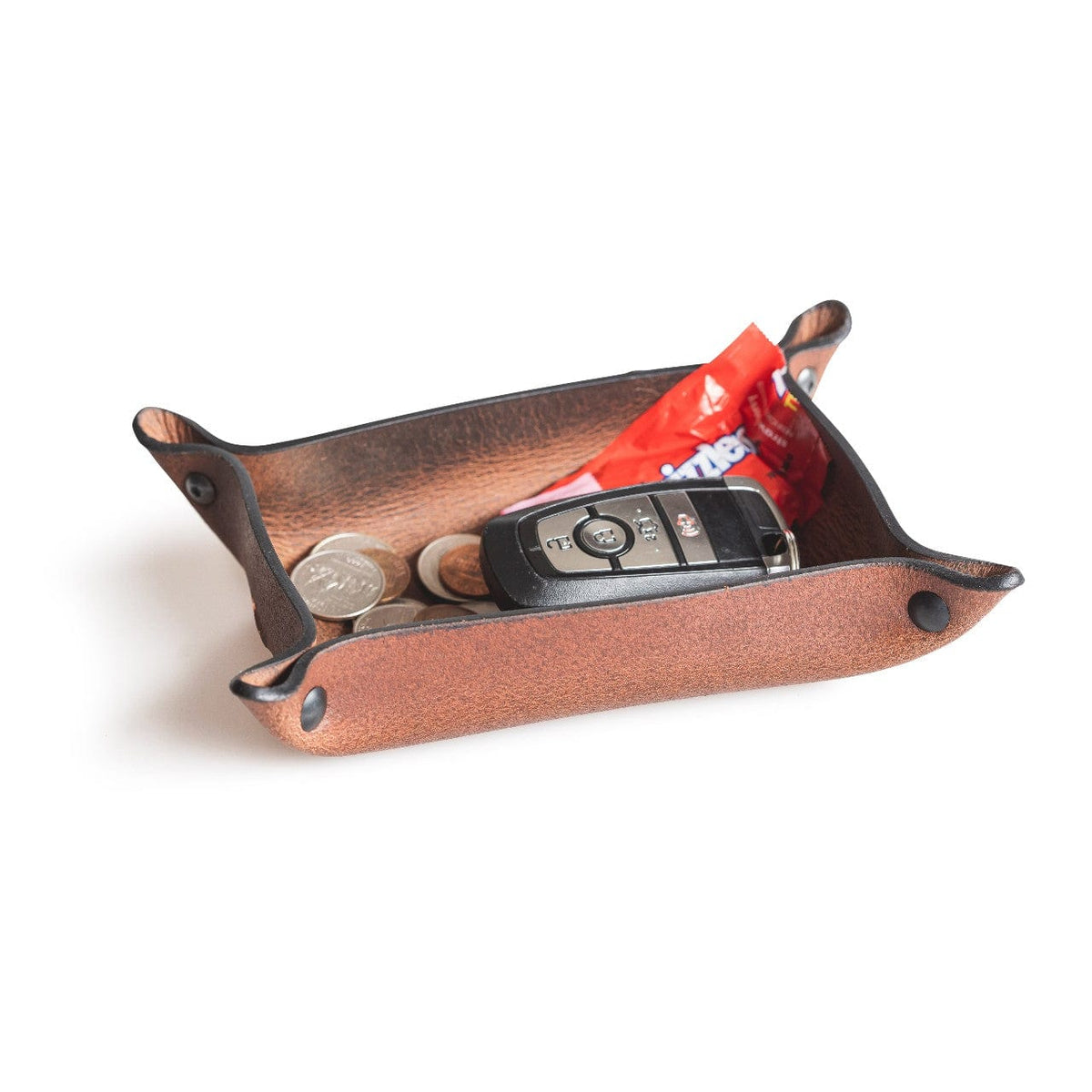 Main Street Forge Small Goods Small / Bootlegger Brown Full Grain Leather Valet Tray - Charging Station for Nightstand, Table, Bedroom, Kitchen, Office 816895023457