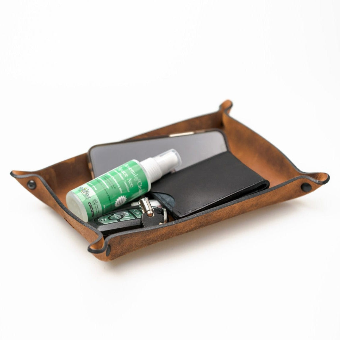 Main Street Forge Small Goods Small / Rustic Montana Full Grain Leather Valet Tray - Charging Station for Nightstand, Table, Bedroom, Kitchen, Office 816895025253