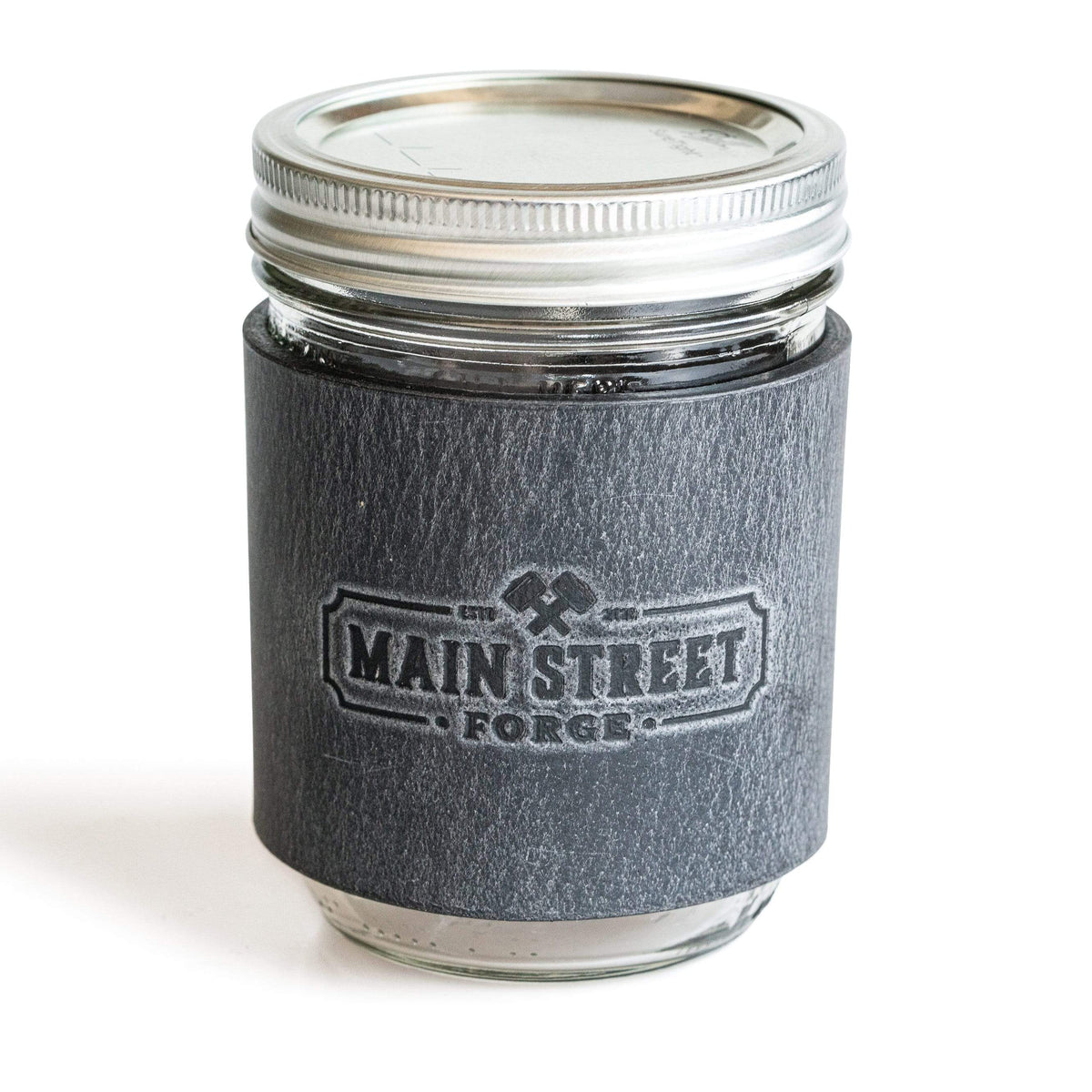 Main Street Forge Avalanche Gray Leather Mason Jar Sleeve with Handle 816895023051