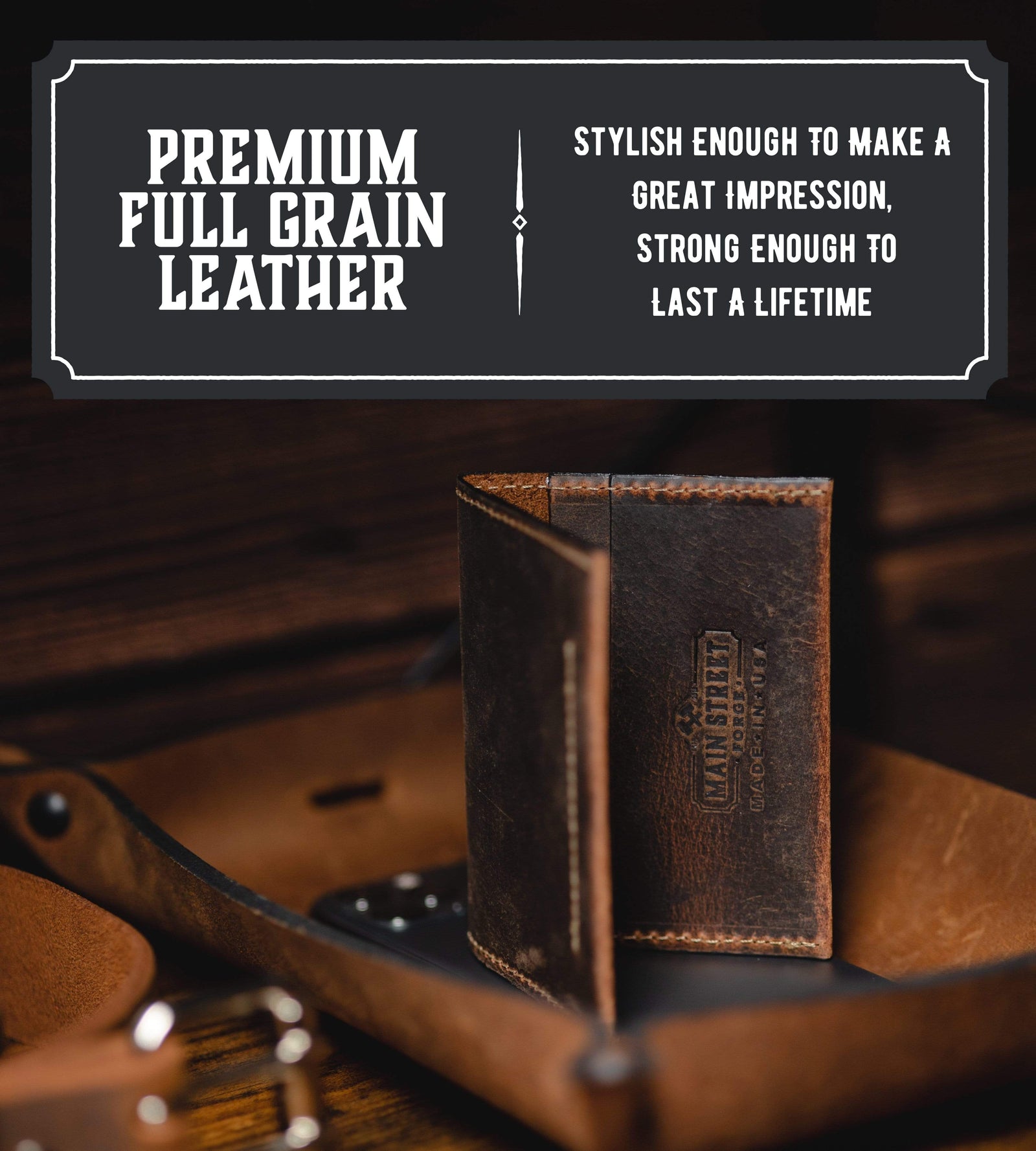 Main Street Forge Wallet Midnight Black Premium Full Grain Leather Business Card Case and Wallet - Lightweight & Slim for Men & Women 816895025376
