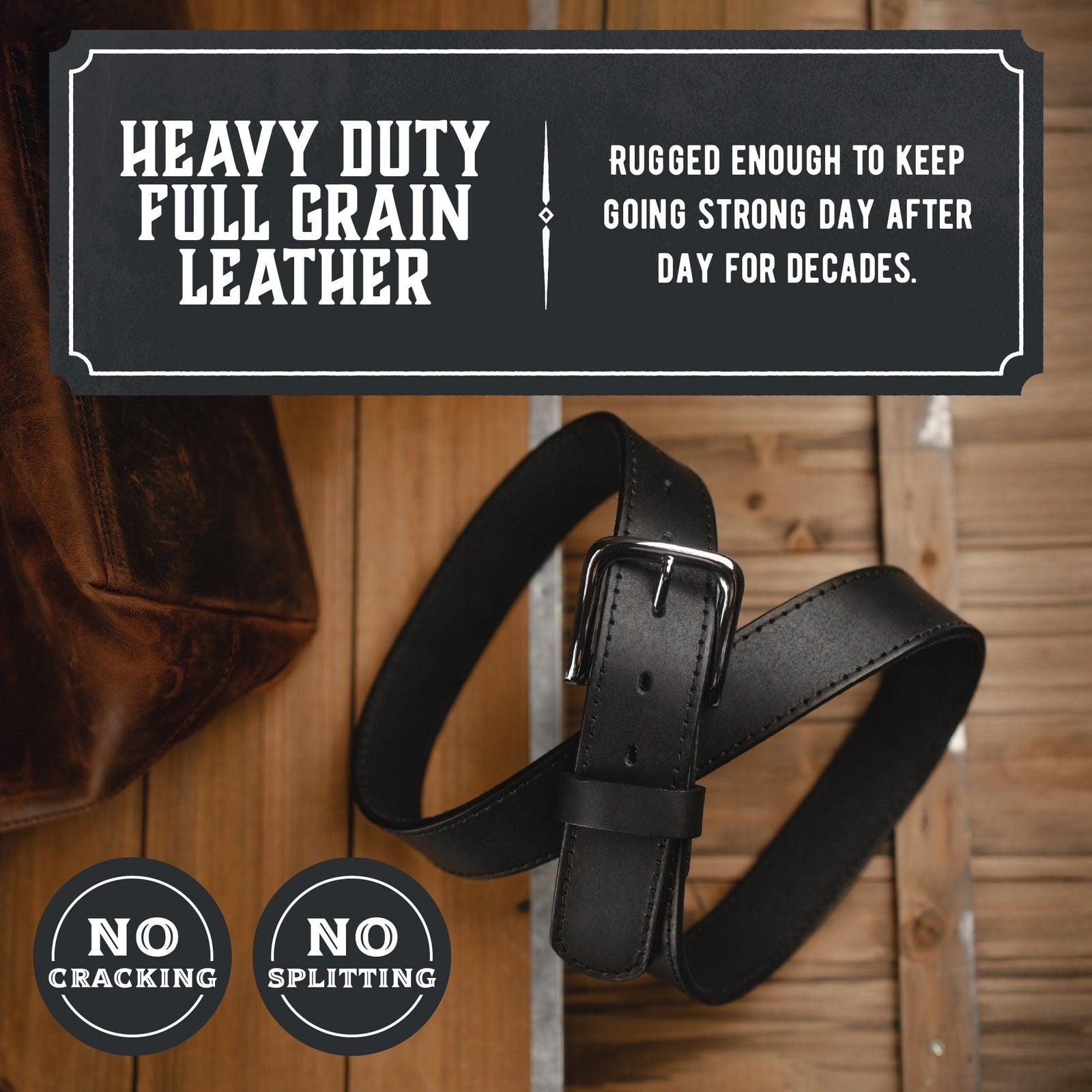 Main Street Forge Belt Pant Size 30 (Belt Size 32) / Midnight Black The Foreman Leather Belt | Made in USA | Full Grain Leather | Men's Belt | 1.5 Inch Width 816895024799